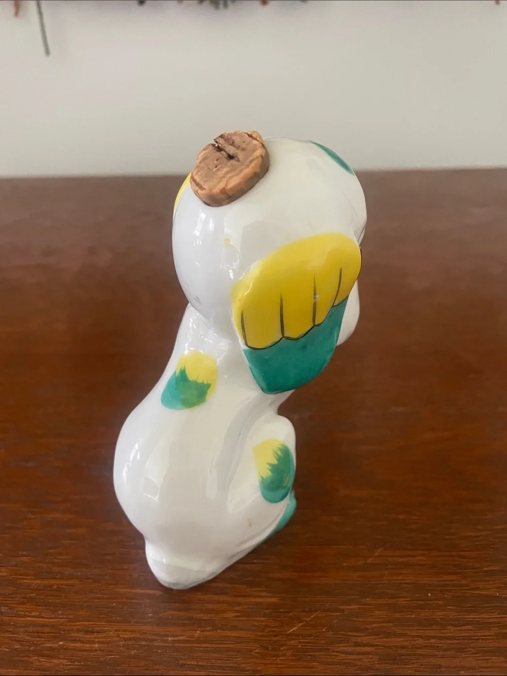 Hand-Painted Ceramic Dog Figurine White, Yellow & Teal